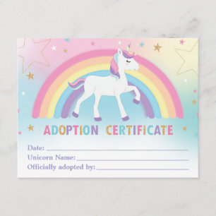 Unicorn-Adoption-Zertifikat Geburtstagsparty Gefal Begleitkarte