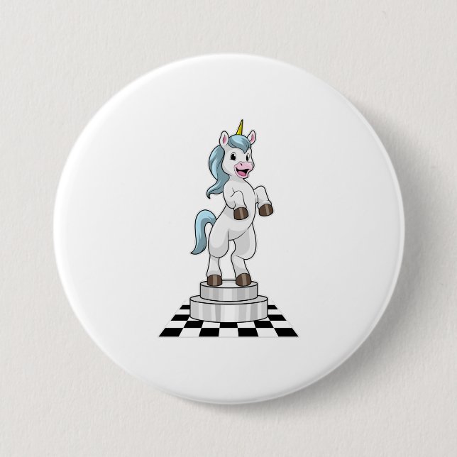 Unicorn am Schach als Schachstück Ritter Button (Vorderseite)