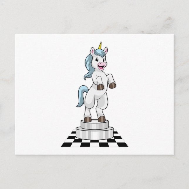 Unicorn am Schach als Schachstück Ritter Postkarte (Vorderseite)