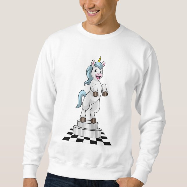 Unicorn am Schach als Schachstück Ritter Sweatshirt (Vorderseite)