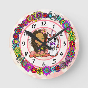 Unicorn and Fairy Whimsical Folk Art Girl's Runde Wanduhr