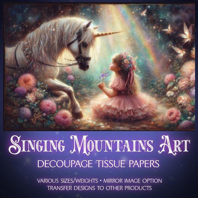 Unicorn And Girl In Fairytale Forest Decoupage  Seidenpapier (Von Creator hochgeladen)