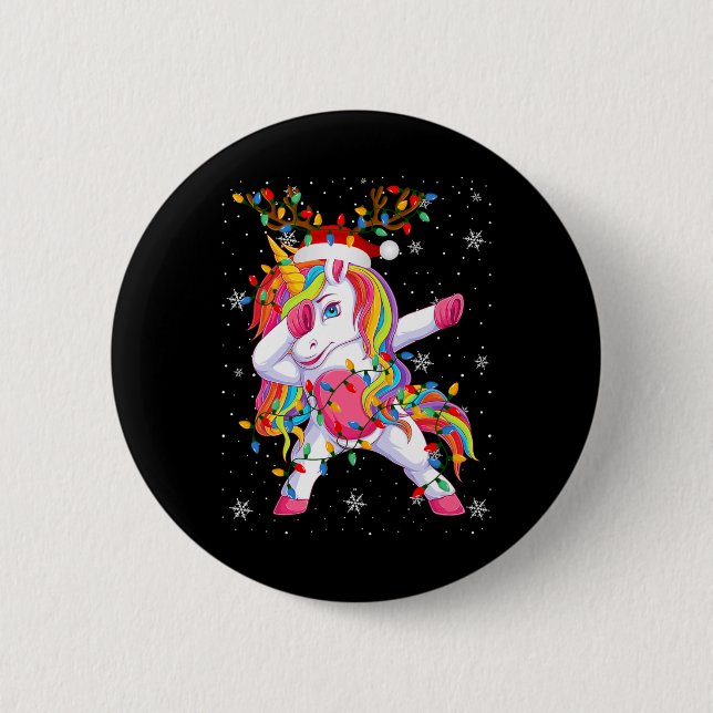 Unicorn Animal Weihnachtsmannmütze Ugly Christmas  Button (Vorderseite)