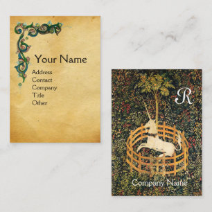 UNICORN/Antique Floral Brown Parchment Monogramm Visitenkarte