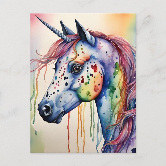 Unicorn Appaloosa Wasserfarbe Postkarte (Vorderseite)