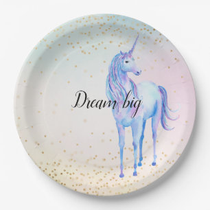 Unicorn Aqua Pink Gelbe Gefärbte Krawatte Confetti Pappteller