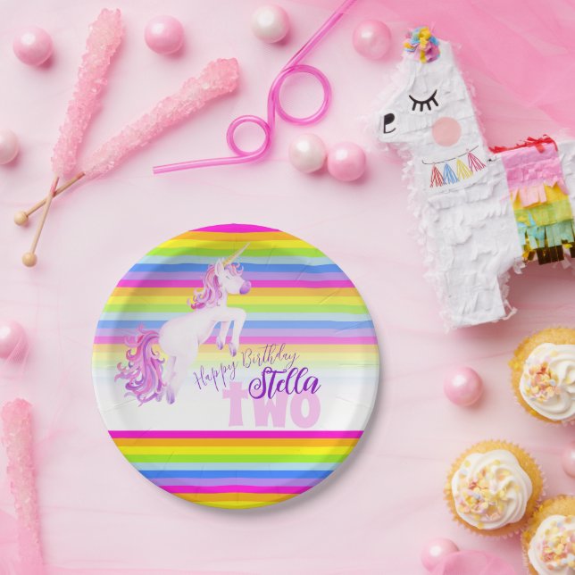 Unicorn Aquarellbogengeburt Geburtsname Teller (Party)