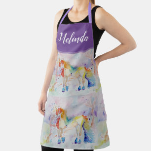 Unicorn Aquarellmalerei Lila Frauen Schürze