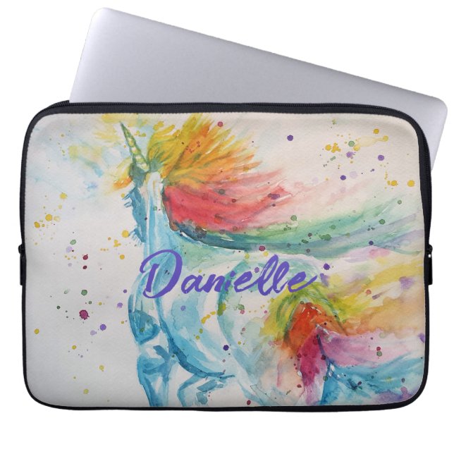 Unicorn Aquarellmalerei Rainbow Girls Rucksack Laptopschutzhülle (Vorderseite)