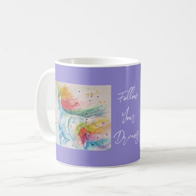 Unicorn Aquarellmalerei Träume Kaffeemaschine Tass Kaffeetasse (Vorderseite Links)