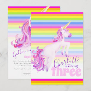 Unicorn art rainbow 3. Geburtstagseinladungen Einladung