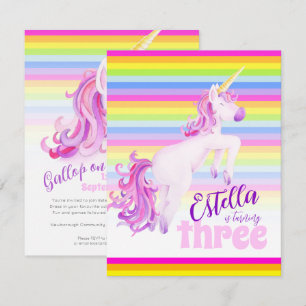 Unicorn art rainbow 3. Geburtstagseinladungen Einladung