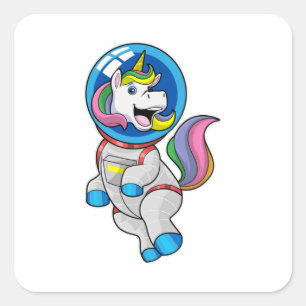 Unicorn as Astronaut in Space Quadratischer Aufkleber