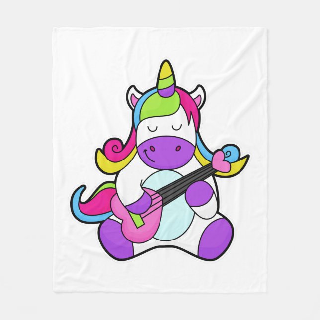 Unicorn as Musician with Guitar Fleecedecke (Vorderseite)