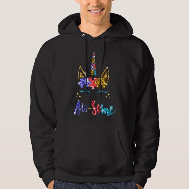 Unicorn-Autismus-Bewusstsein Hoodie (Vorderseite)