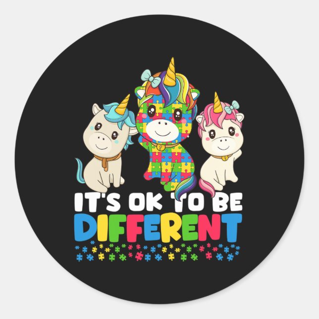 Unicorn-Autismus-Bewusstsein Runder Aufkleber (Vorderseite)