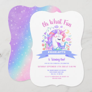 Unicorn Baby 1. Geburtstag Magisches Rainbow-Party Einladung