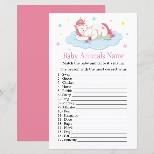 Unicorn Baby Animals Name Game (Vorne/Hinten)