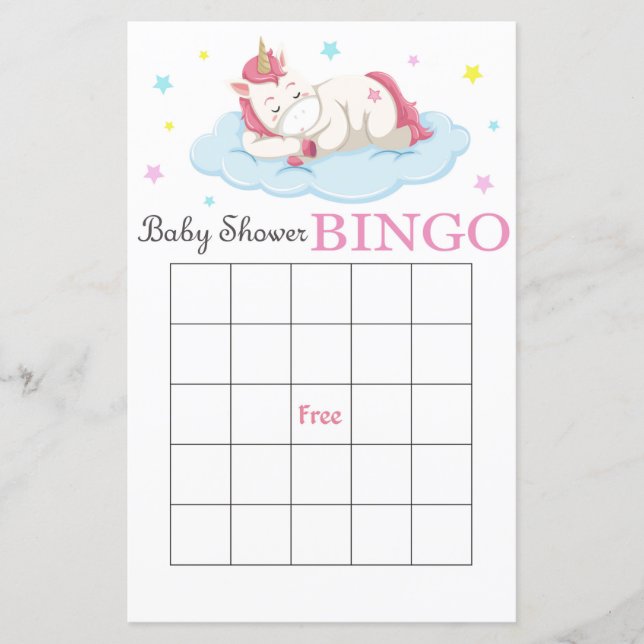Unicorn Baby Duschbingokarte, Unicorn Bingo Spiel (Vorderseite)