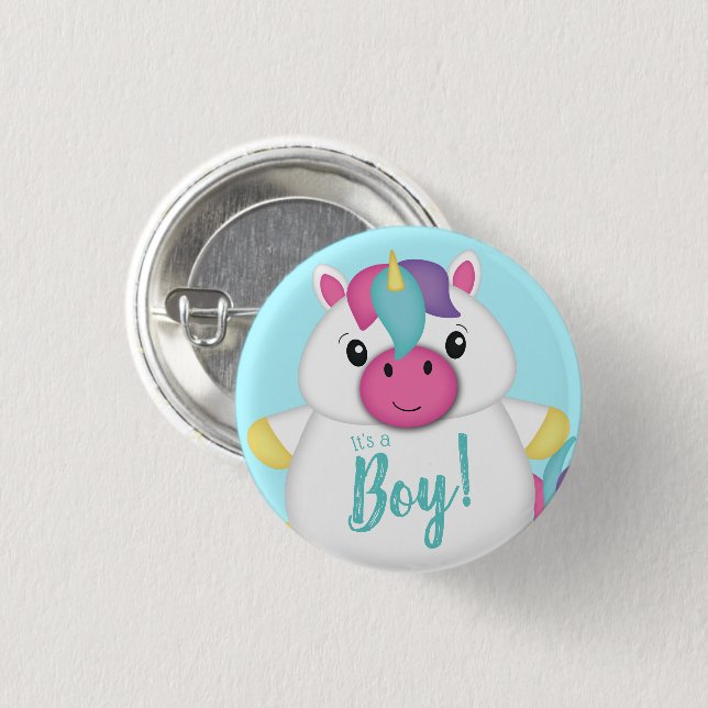Unicorn Baby Dusche Aquamarin Button (Vorne & Hinten)