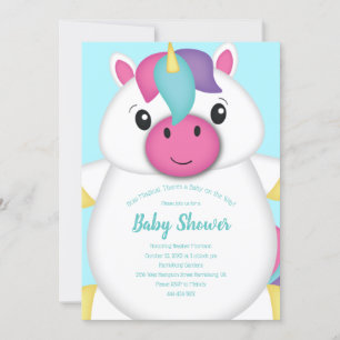 Unicorn Baby Dusche Aquamarin Einladung