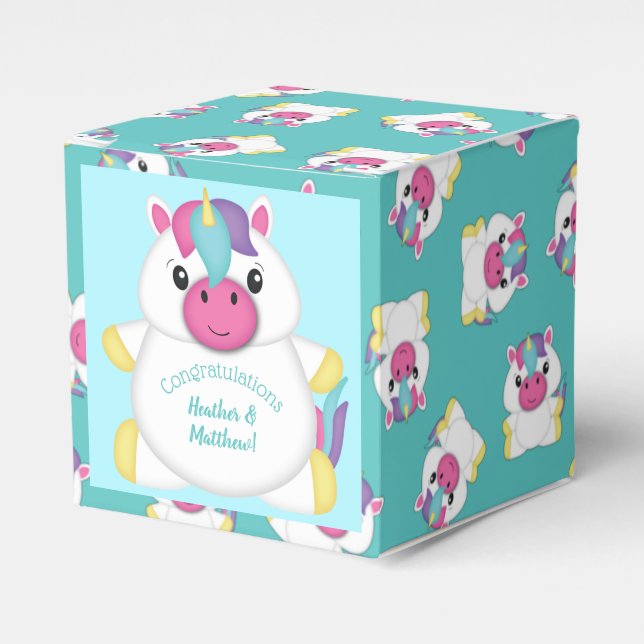 Unicorn Baby Dusche Aquamarin Geschenkschachtel (Vorderseite)