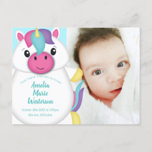 Unicorn Baby Dusche Aquamarin Postkarte