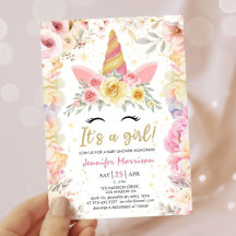 Unicorn Baby Dusche Gold Blush Pink Girl Floral