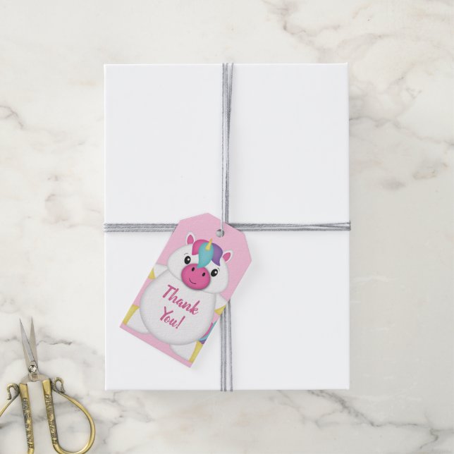 Unicorn Baby Dusche Rosa Geschenkanhänger (Mit Garn)