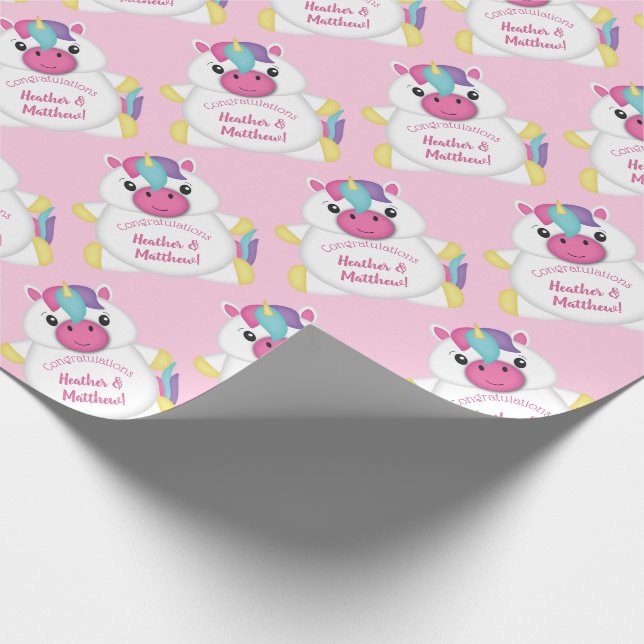 Unicorn Baby Dusche Rosa Geschenkpapier (Ecke)