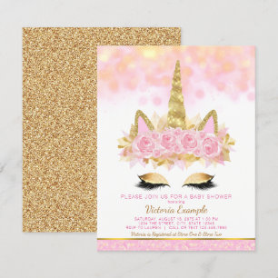 Unicorn Baby Dusche Rosa Gold Einhorn Gesicht Einladung