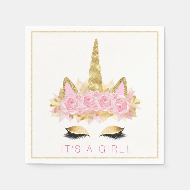 Unicorn Baby Dusche Rosa Gold Einhorn Gesicht Napk Serviette (Vorderseite)