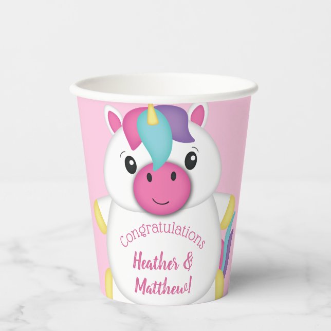 Unicorn Baby Dusche Rosa Pappbecher (Vorderseite)