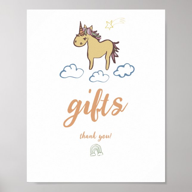 Unicorn Baby Duwer Gender Neutral Poster (Vorne)