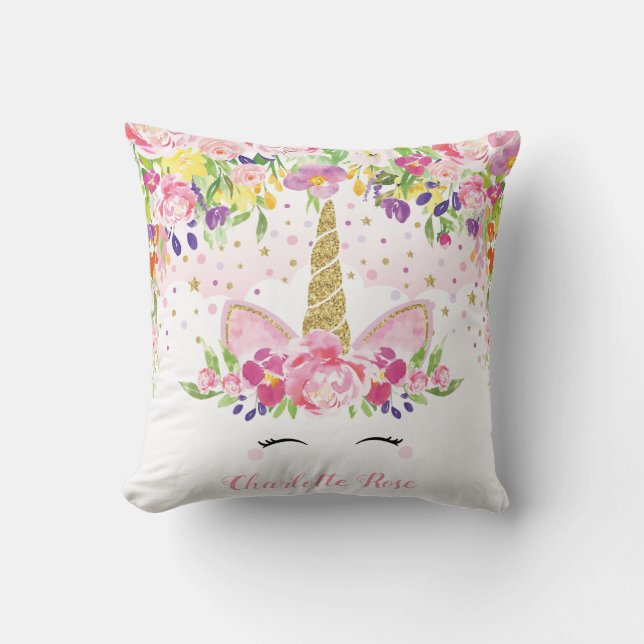 Unicorn Baby Girl Nursery Decor Floral Rainbow Kissen (Vorderseite)