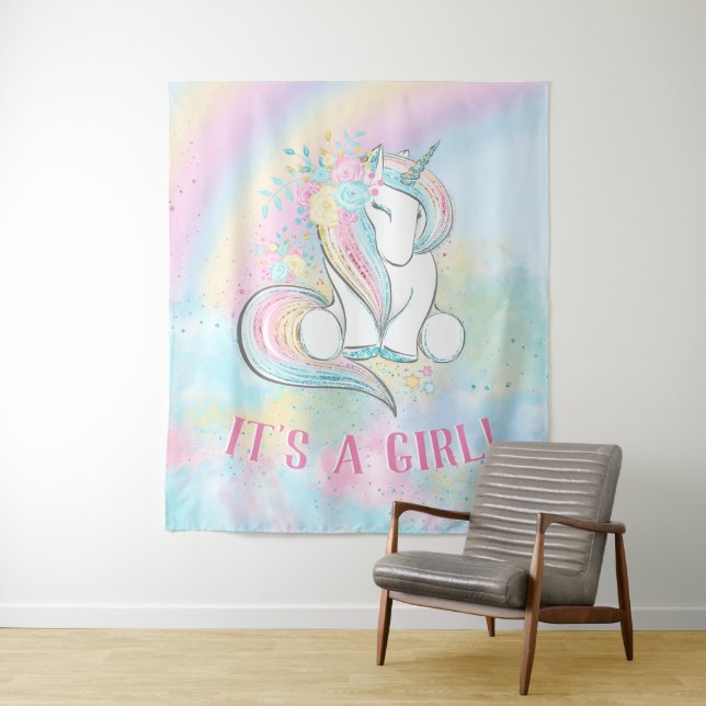 Unicorn Baby Girl Shower Backrop Banner Wandteppich (Beispiel)