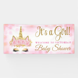 Unicorn Baby Shower Banner Pink und Gold Bokeh