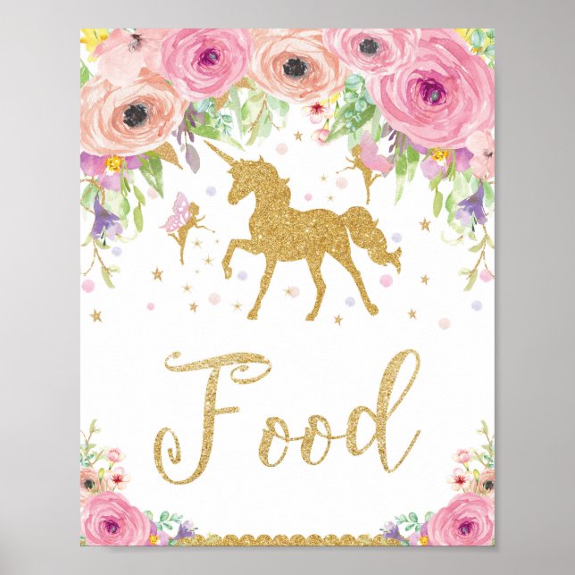 Unicorn Baby Shower Birthday Food Fairy Floral Poster (Vorne)