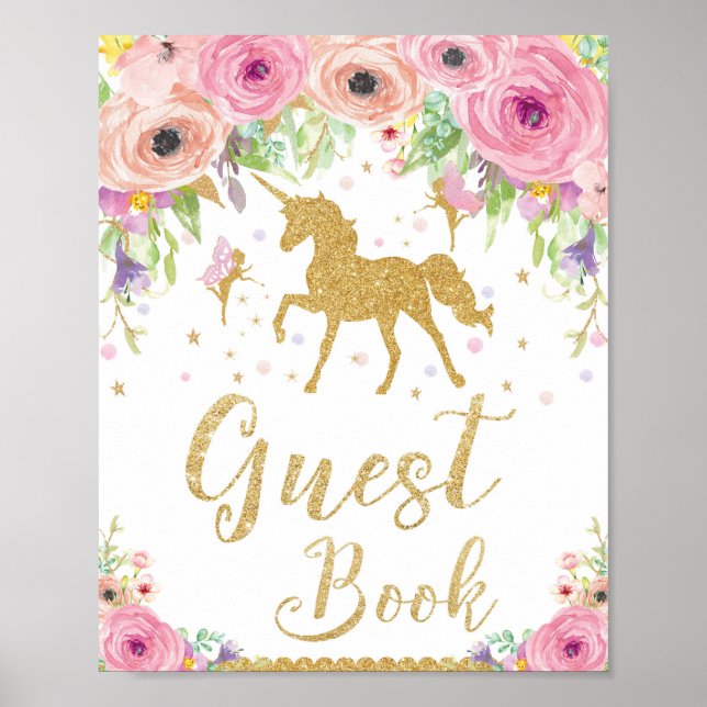 Unicorn Baby Shower Birthday Guest Book Sign Fairy Poster (Vorne)