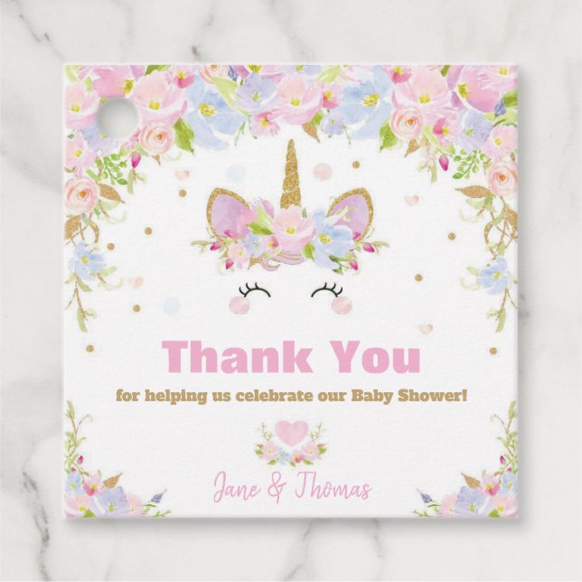 Unicorn Baby Shower Danke, dass Sie Geschenkmarken Geschenkanhänger (Vorderseite)