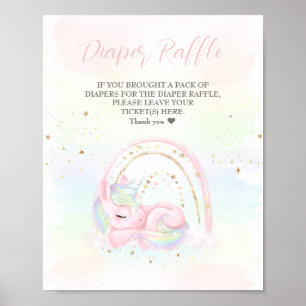 Unicorn Baby Shower Diaper Raffle-Zeichen Poster