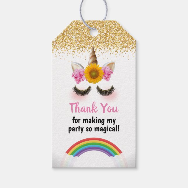 Unicorn Baby Shower Gevor Gold Glitzer Vielen Dank Geschenkanhänger (Vorderseite)