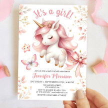 Unicorn Baby Shower Girl Bloral Rosa Einhorn