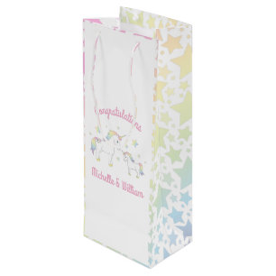Unicorn Baby Shower Pastel Rainbow Niedlich Geschenktüte Für Weinflaschen