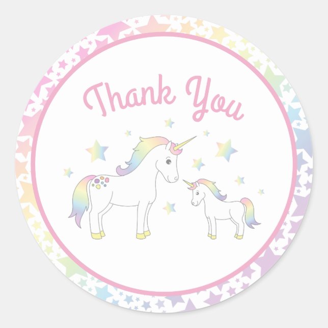Unicorn Baby Shower Pastel Rainbow Niedlich Runder Aufkleber (Vorderseite)