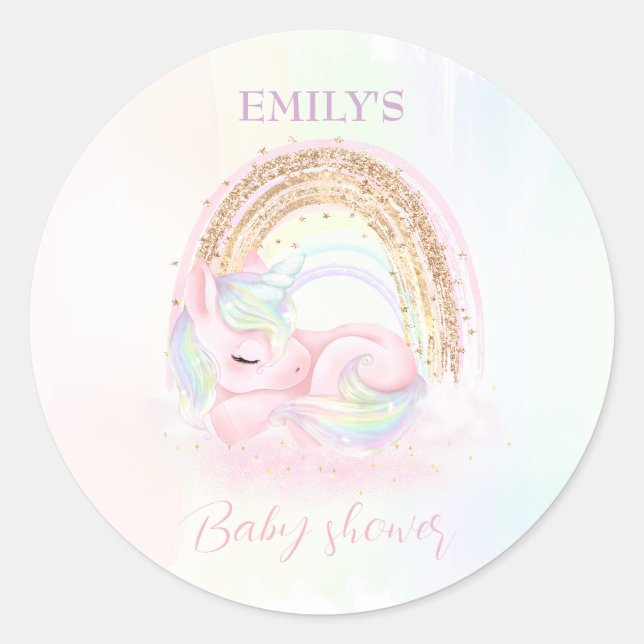Unicorn Baby Shower Pastel Rainbow Runder Aufkleber (Vorderseite)