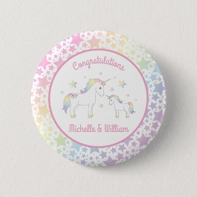 Unicorn Baby Shower Rainbow Pastel Button (Vorderseite)