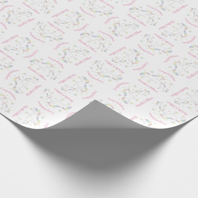 Unicorn Baby Shower Rainbow Pastel Geschenkpapier (Ecke)