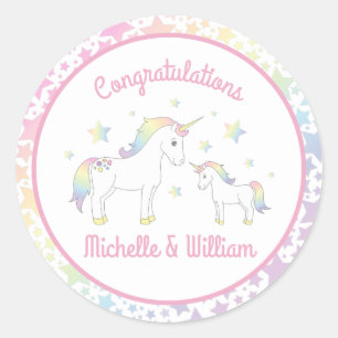 Unicorn Baby Shower Rainbow Pastel Runder Aufkleber