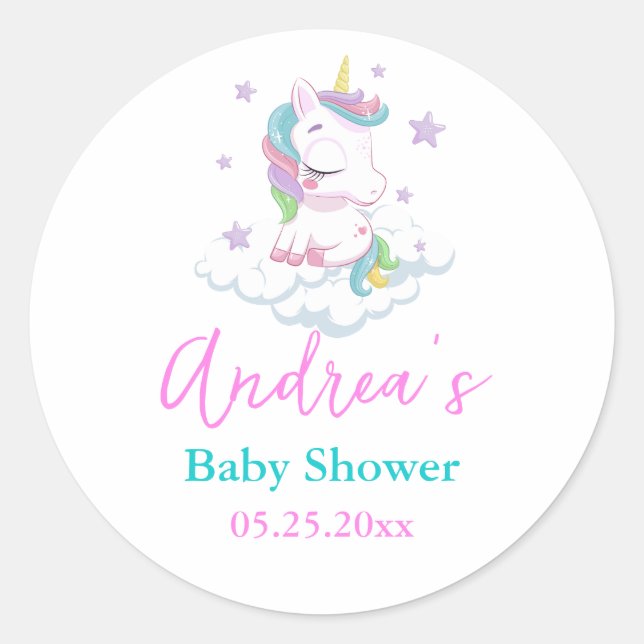 Unicorn Baby Shower Runder Aufkleber (Vorderseite)